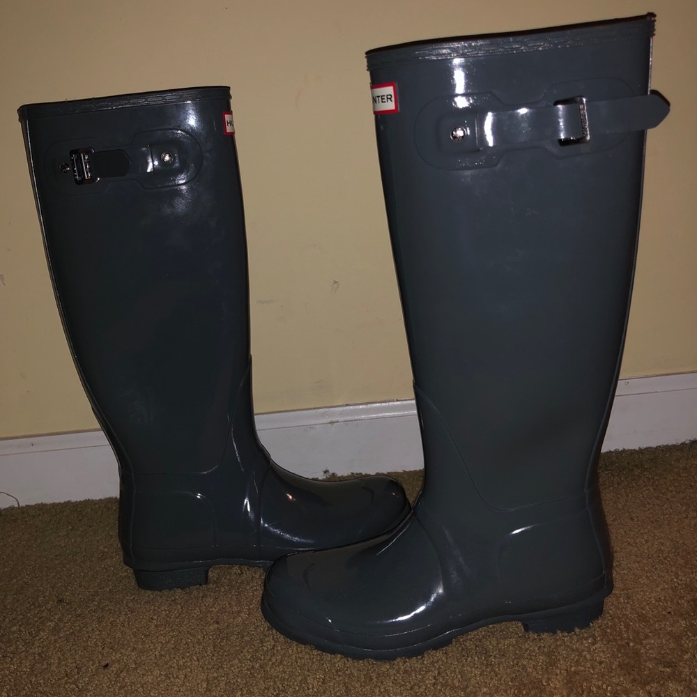 Grey Glossy Hunter Boots